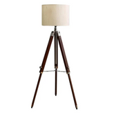 Adjustable tripod floor lamp with wooden stand
